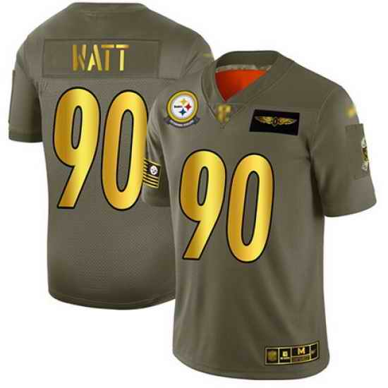 Steelers 90 T  J  Watt Camo Gold Men Stitched Football Limited 2019 Salute To Service Jersey